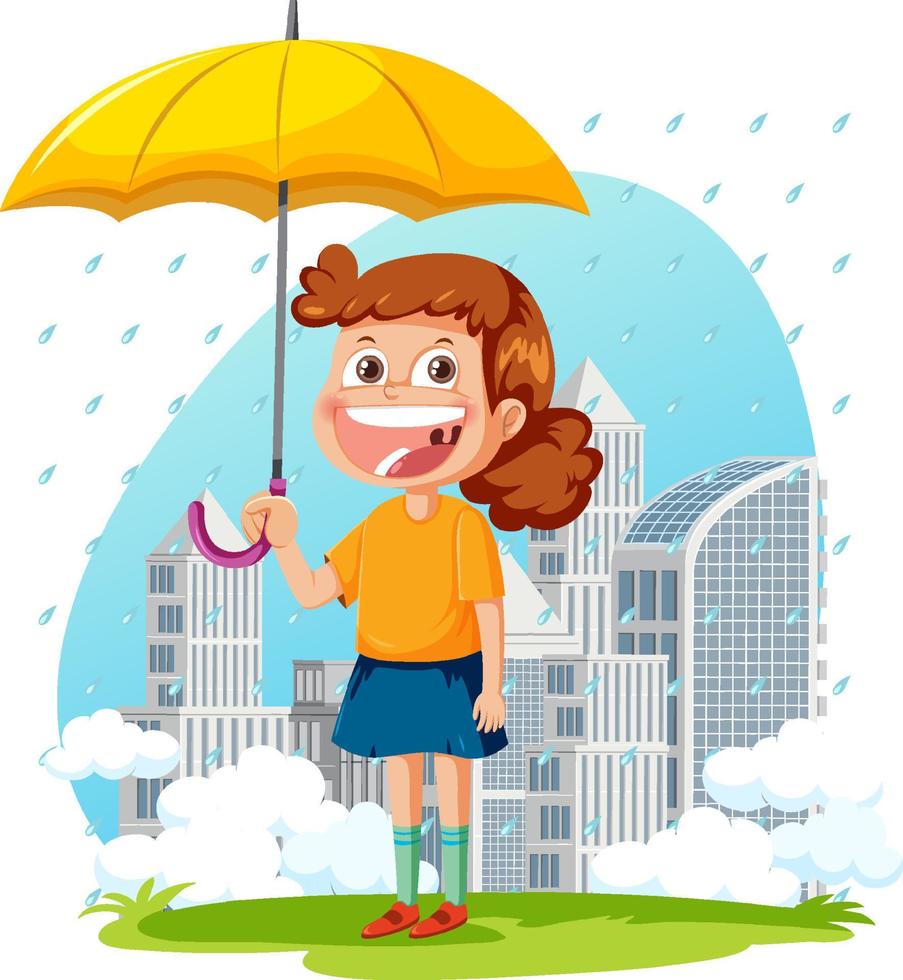 día lluvioso con un personaje de dibujos animados de niña vector