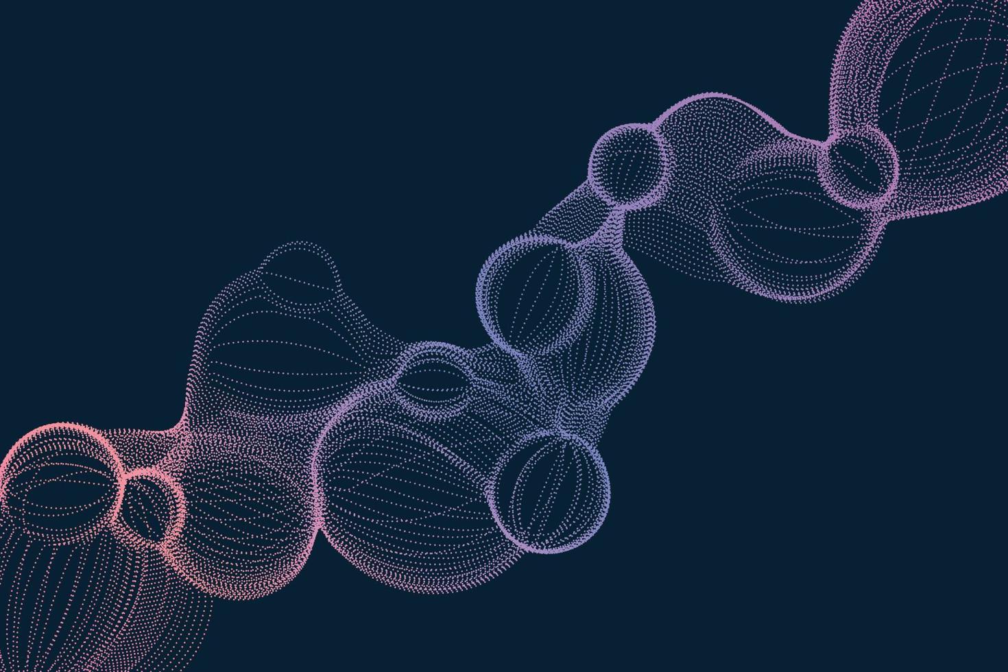 Abstract futuristic gradient bubble particle shape on black background. Digital dotted molecule structure illustration in the science and technology style vector