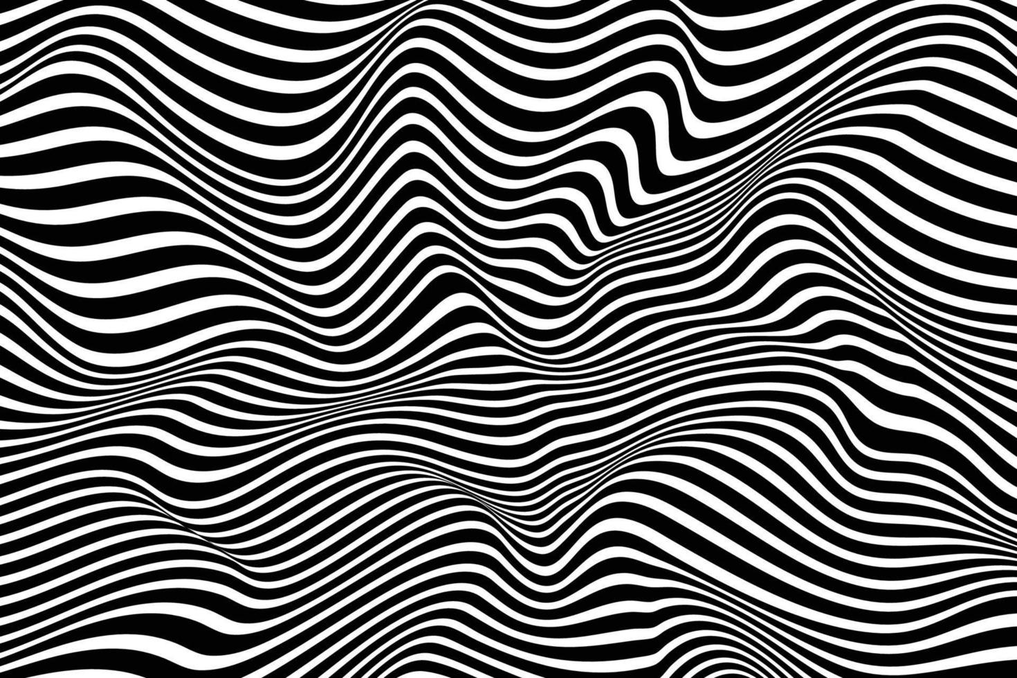Curved wave lines background. Trendy twisted stripes texture illustration. Abstract black and white wave pattern vector