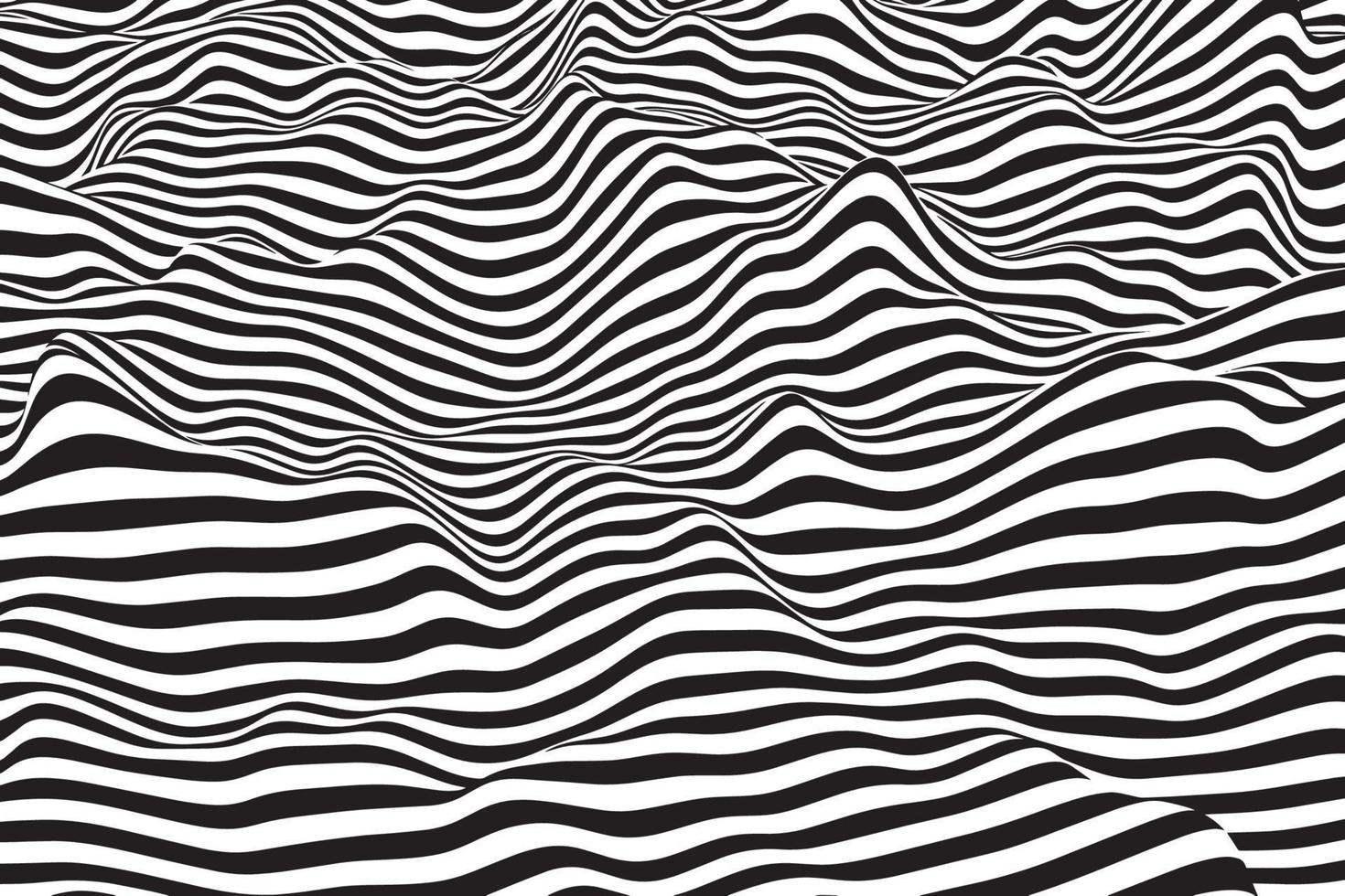 Dynamic curved wave lines background. Trendy stripes texture illustration. Abstract black and white liquid twisted pattern vector