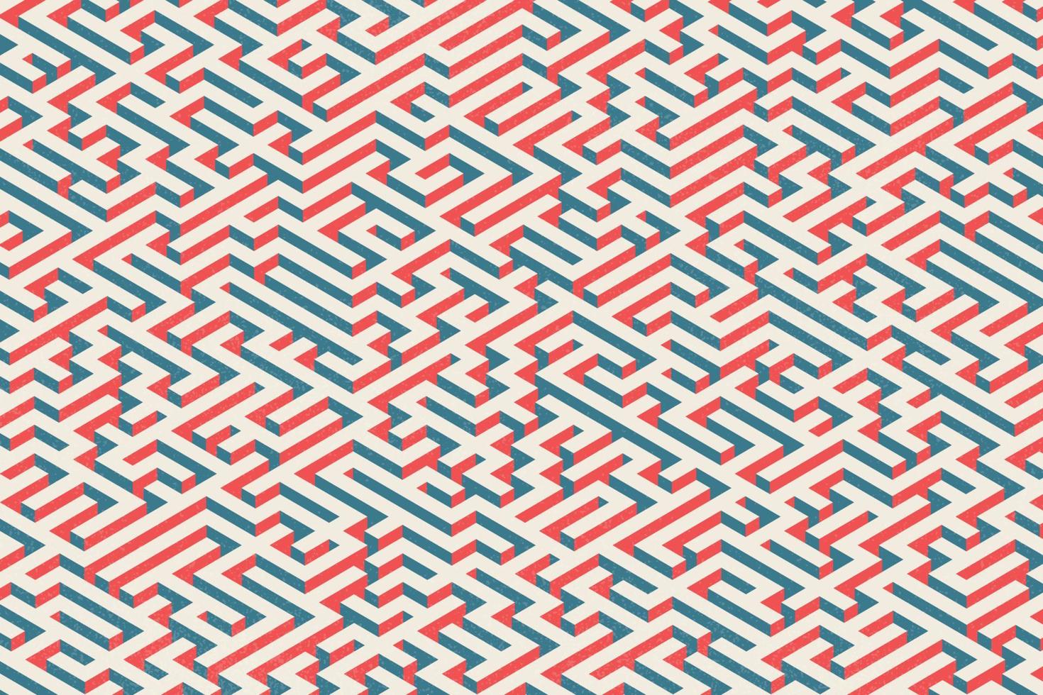 Retro endless maze background. Abstract noisy isometric labyrinth illustration in the retro style vector