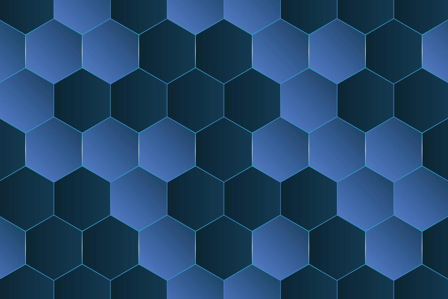 Abstract 2D top view dark blue holographic gradient honeycomb mosaic background. Geometric hexagon cells texture illustration vector