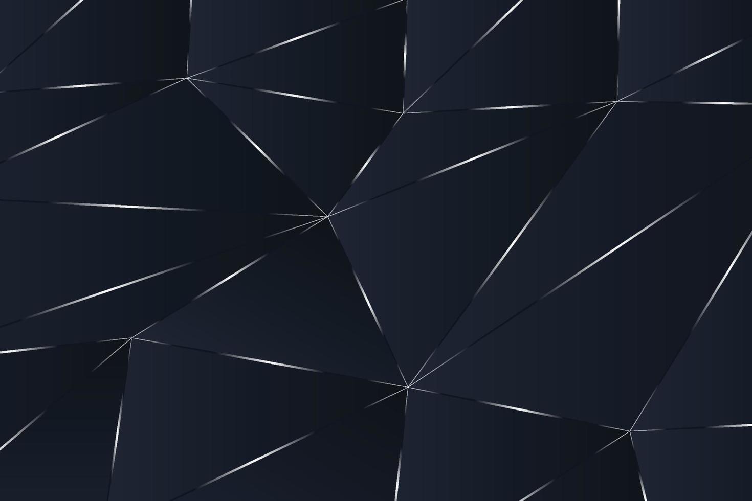 Dark blue background with a luxurious polygonal pattern and silver gradient triangular lines. Low poly shapes luxury reflection lines illustration. Triangle polygons background design vector