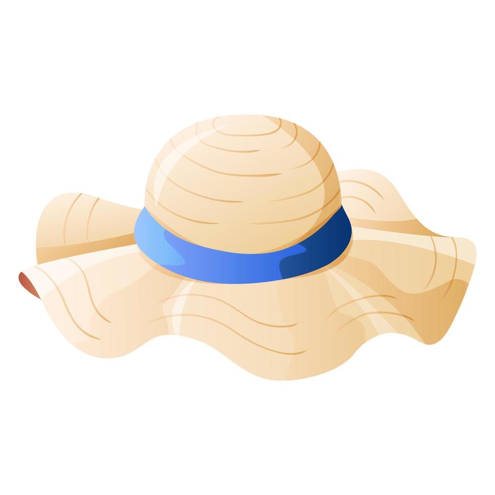 Women's straw hat. Hat with brim for the sea and the beach. vector