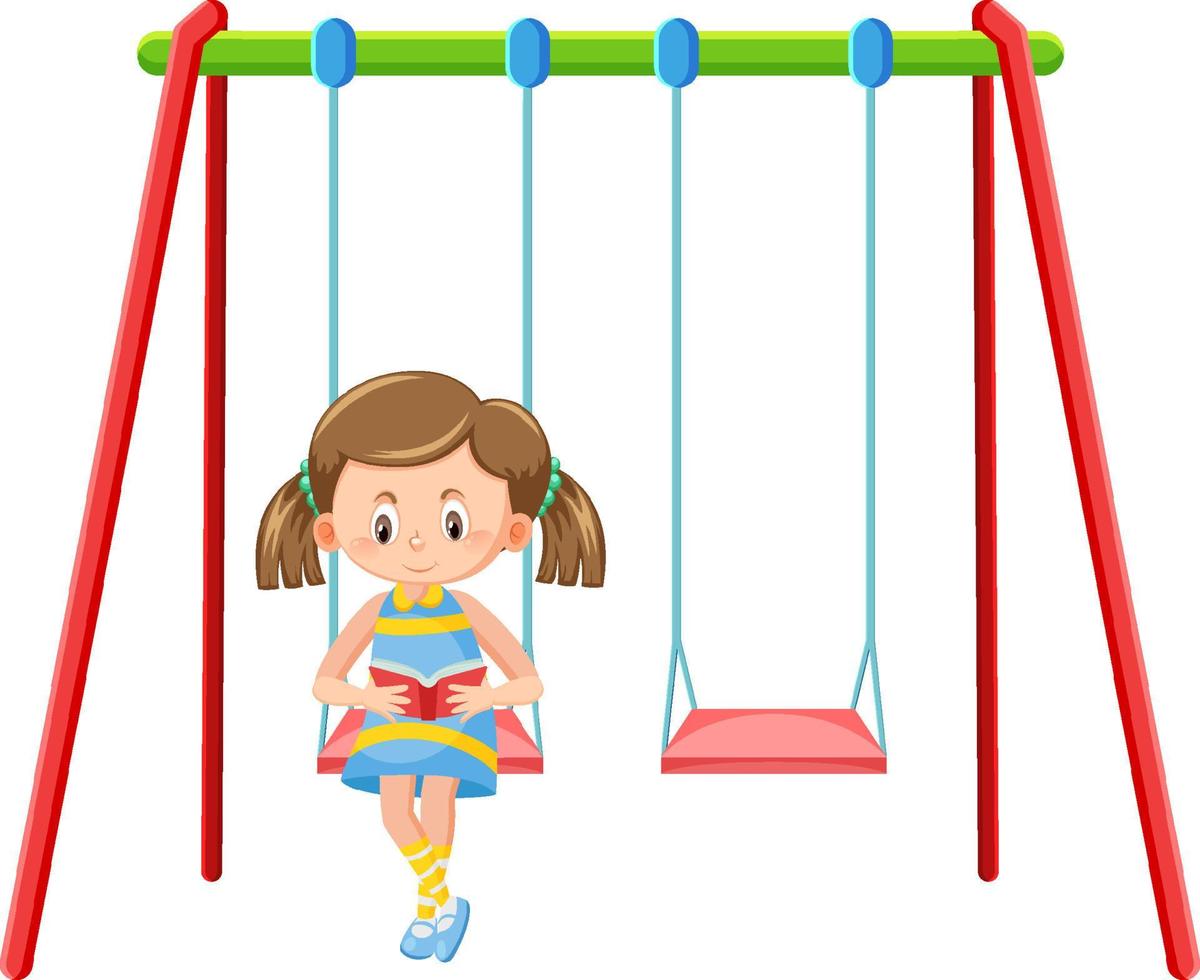 Kid on swing set playground on white background vector