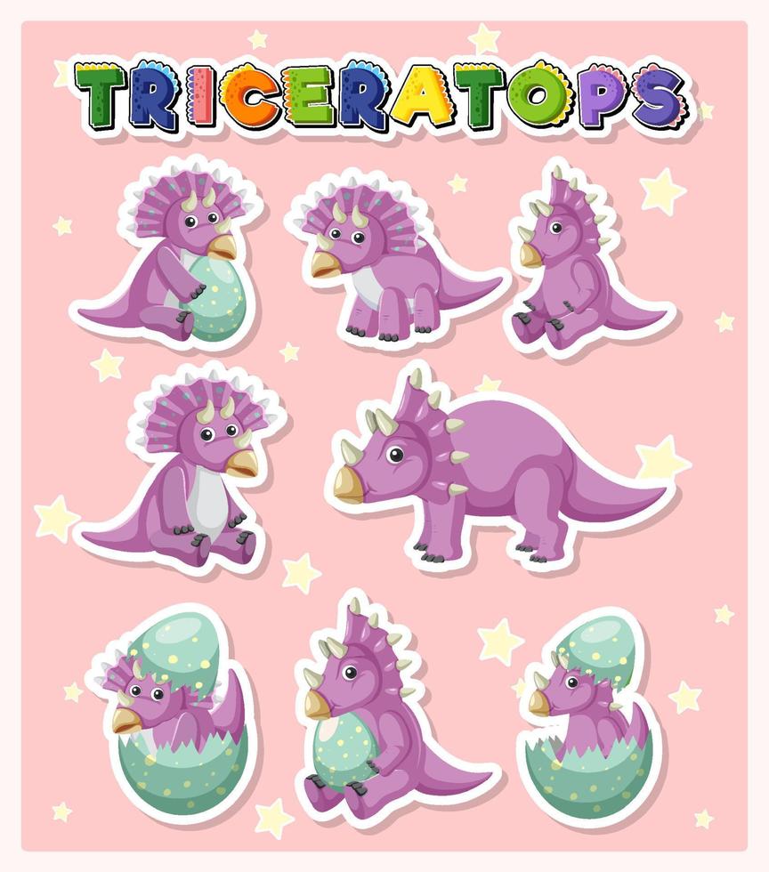 Set of cute triceratops dinosaur cartoon characters vector