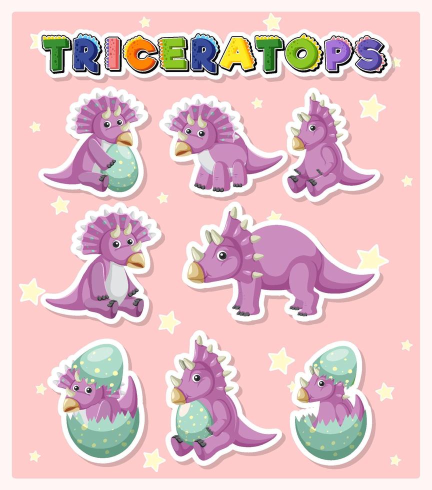 conjunto de lindos personajes de dibujos animados de dinosaurios triceratops vector