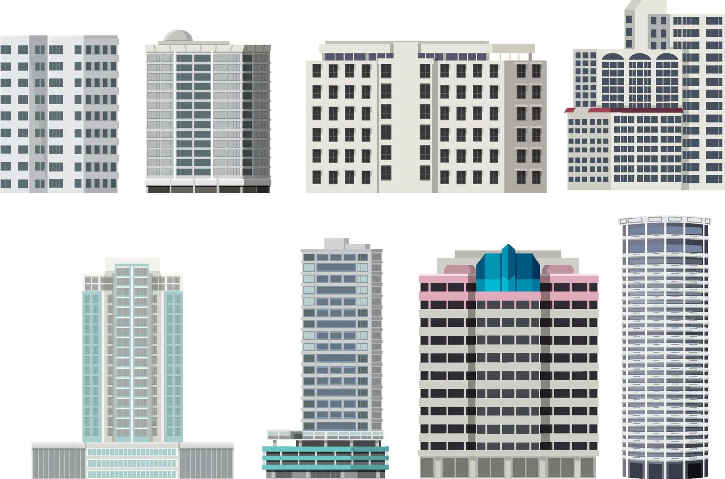 conjunto de diferentes edificios de rascacielos de la ciudad vector