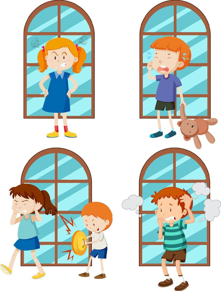 Set of simple kids cartoon characters vector