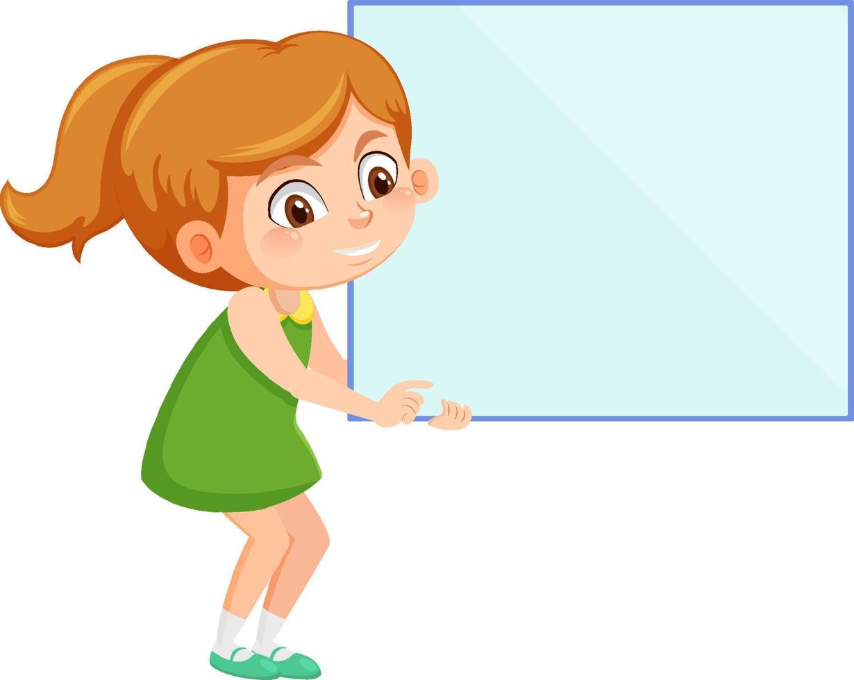 Cute girl holding blank board in cartoon style vector