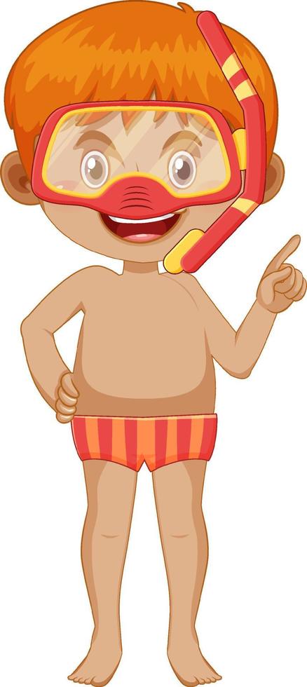 Boy wearing snorkel wearing swimming suit vector