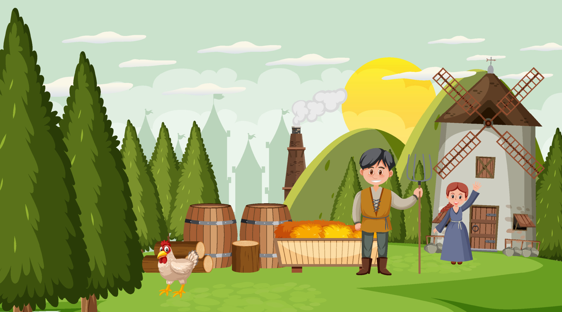 Medieval town cartoon scene with villagers 8138382 Vector Art at Vecteezy Medieval town cartoon scene with villagers 8138382 Vector Art at Vecteezy