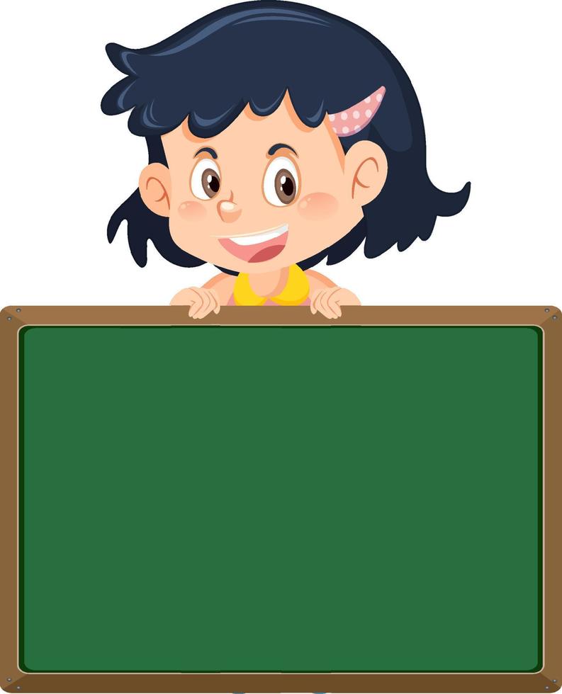 Cartoon girl with blank chalkboard template vector