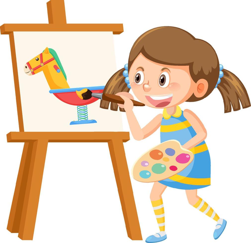 Cute girl painting on canvas vector