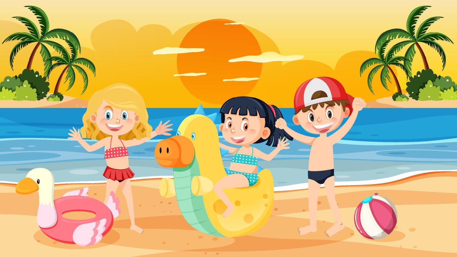 niños en la playa en vacaciones de verano vector