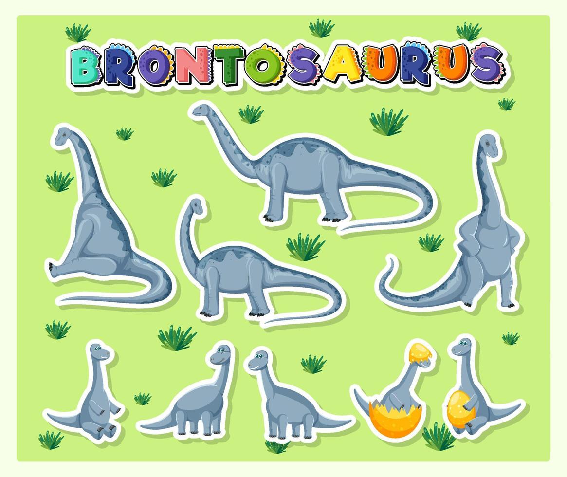 Set of cute brontosaurus dinosaur cartoon characters vector