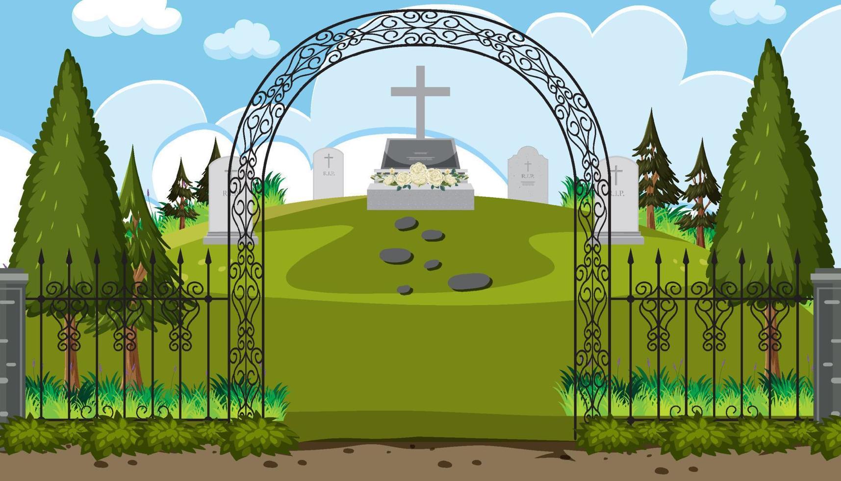 Scene of cemetery graveyard vector