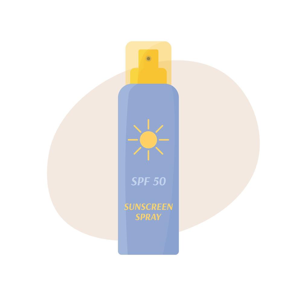 Sunscreen spray isolated. Safe tanning. Summer skin care concept. Sun protection from solar ultraviolet light. Flat vector illustration