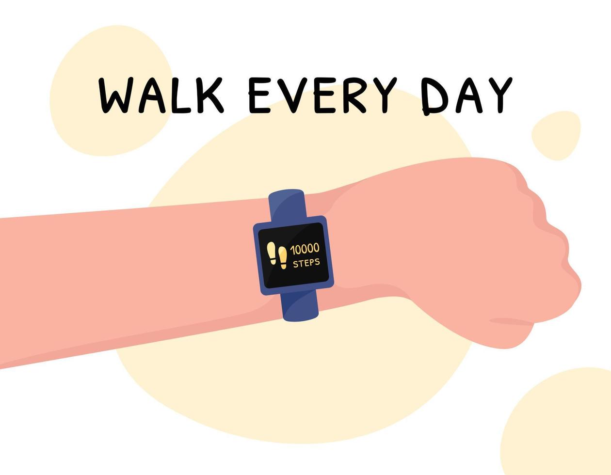 10000 steps. Walk every day text. Healthy lifestyle concept. Daily activity. Walk for health. Flat vector illustration