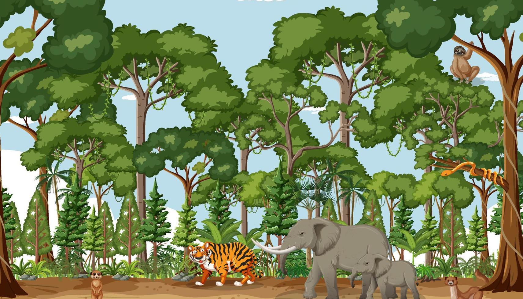 Forest scene with wild animals vector