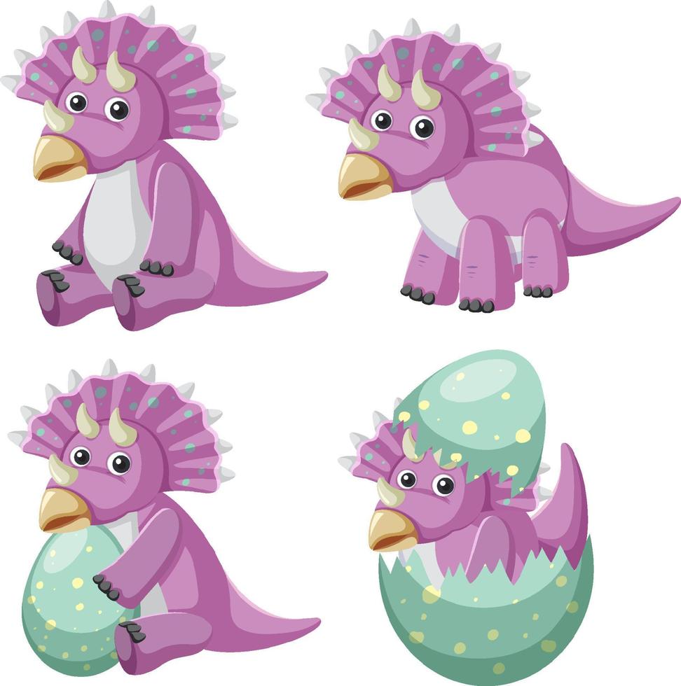 colección de dinosaurios triceratops púrpura diferente vector