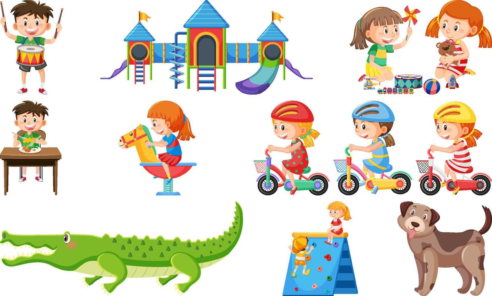 Set of cute kids and objects vector