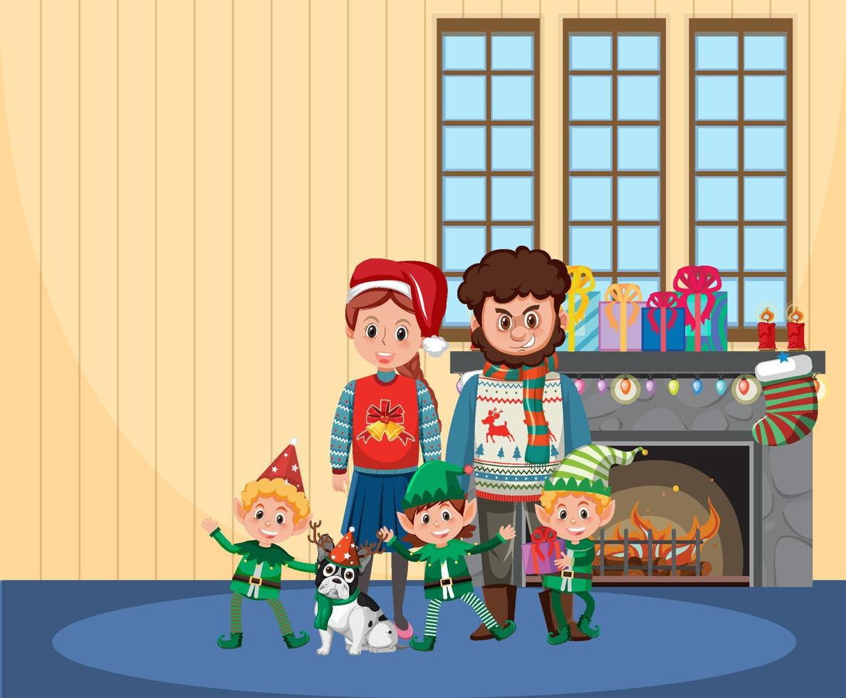 Family on christmas day at home vector