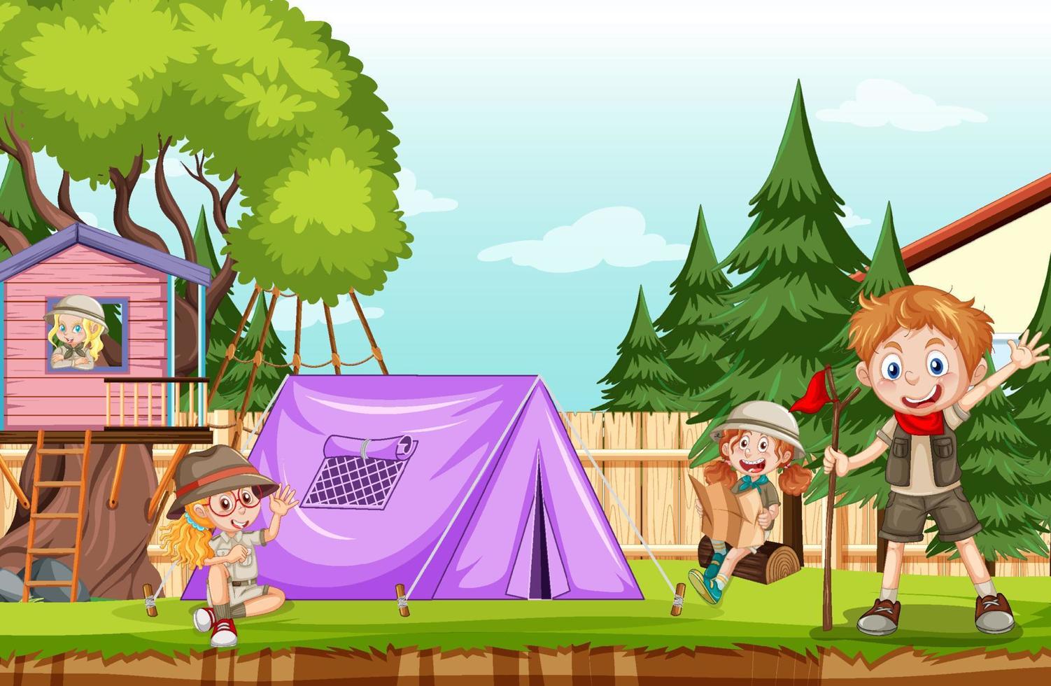 acampar en el patio con niños vector