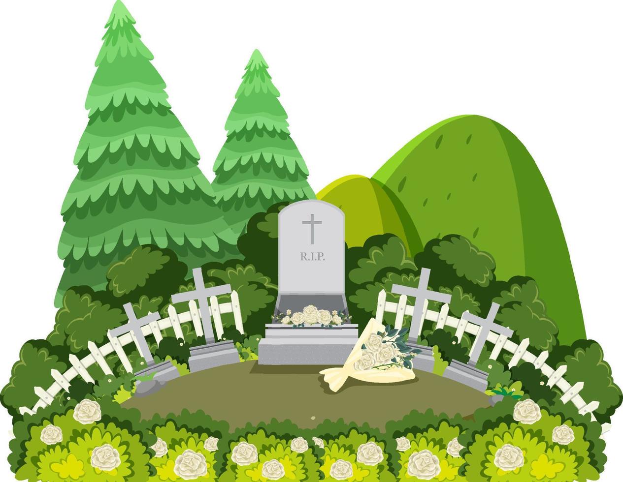 Cemetery graveyard scene isolated vector