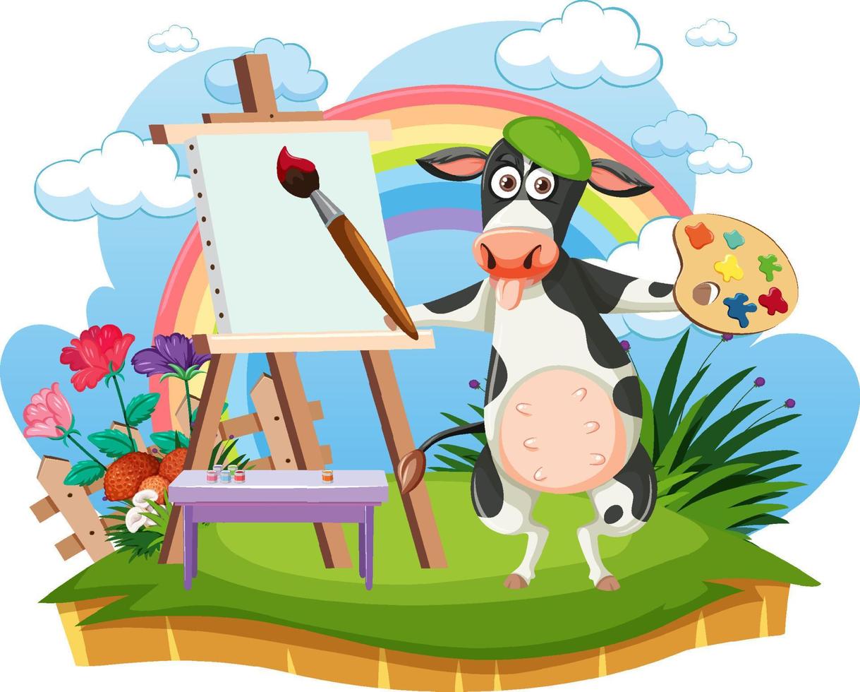 plantilla de tablero vacío con personaje de dibujos animados de vaca vector