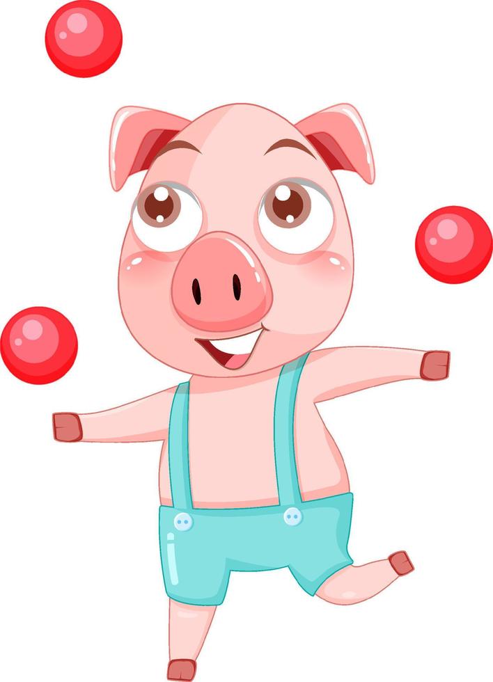 lindo personaje de dibujos animados de cerdo haciendo malabares vector