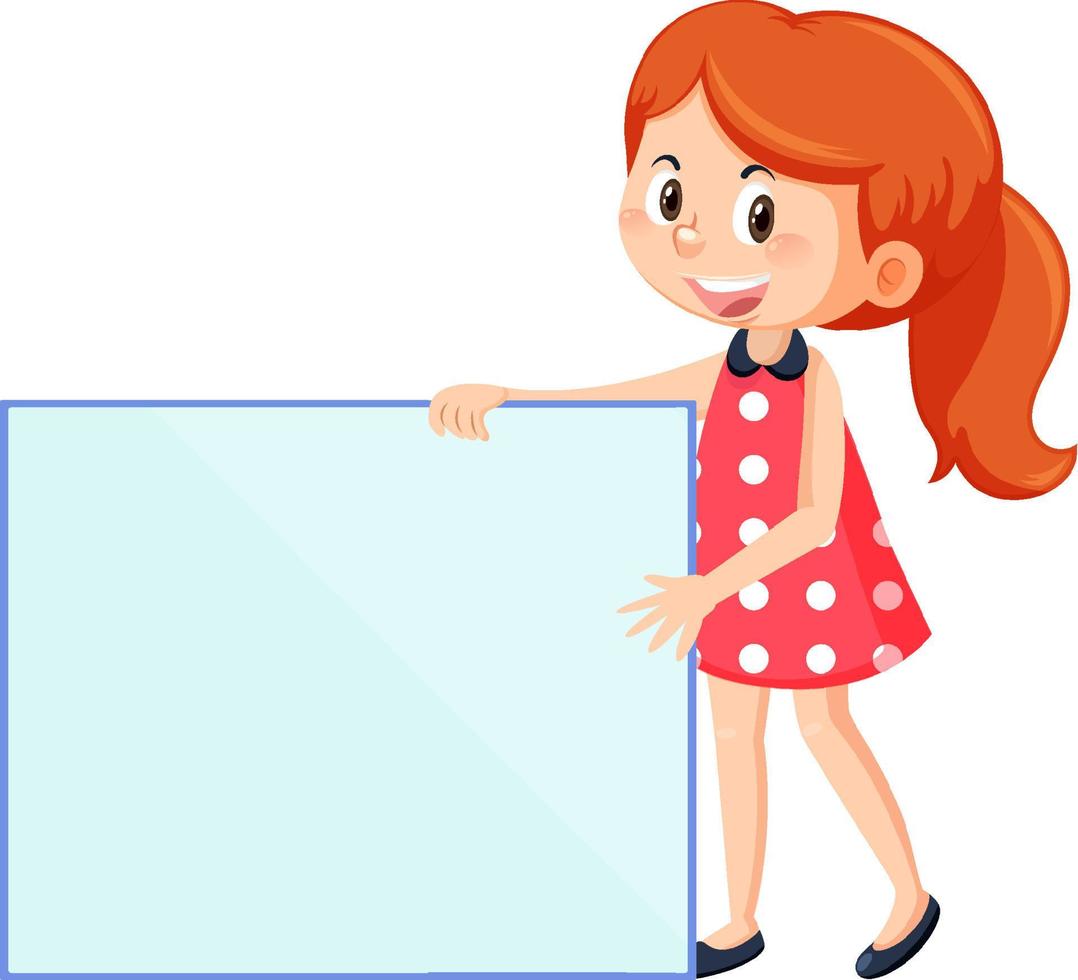 Cute girl holding blank board in cartoon style vector