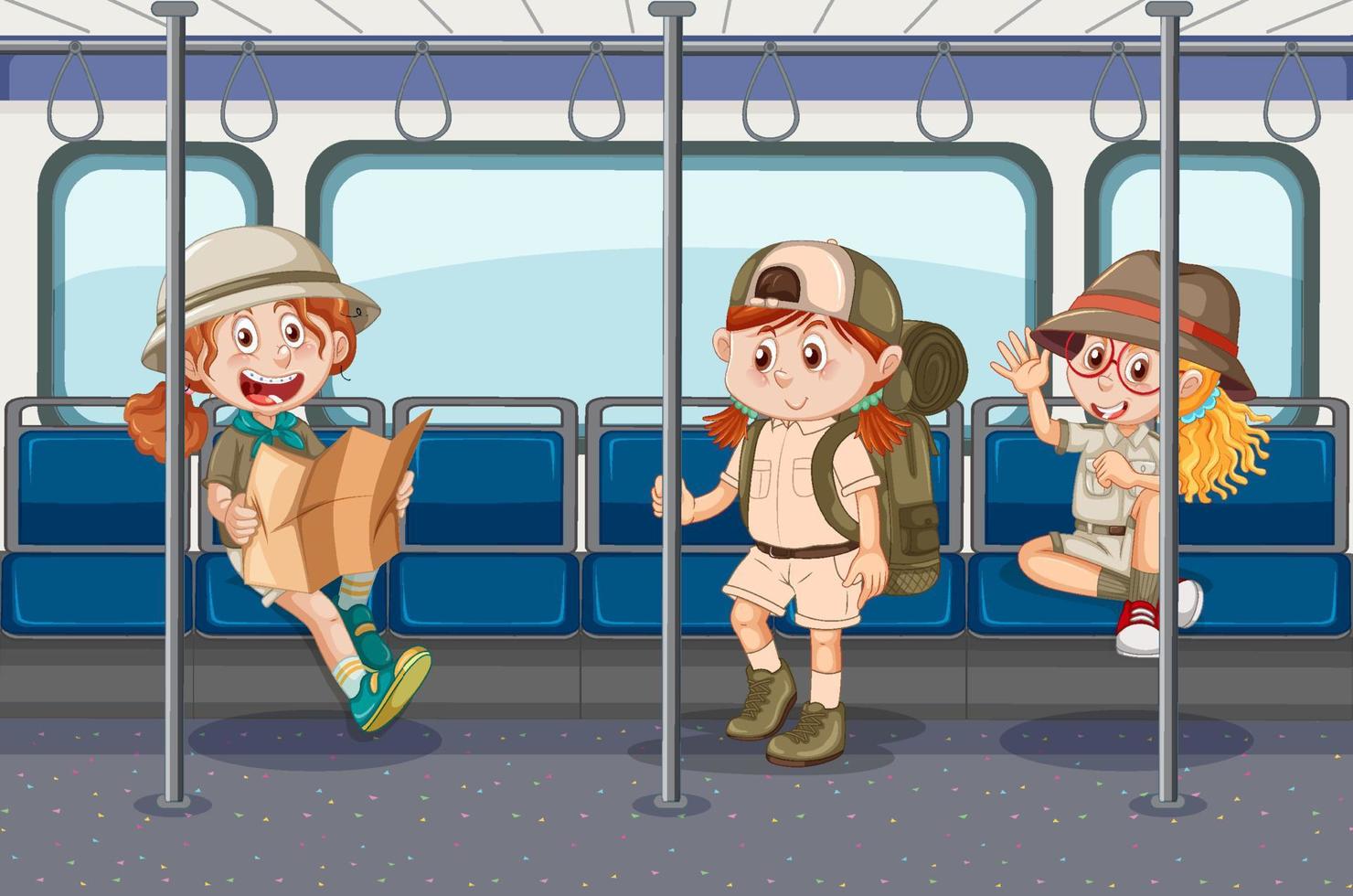 autobús interior con dibujos animados de personas vector