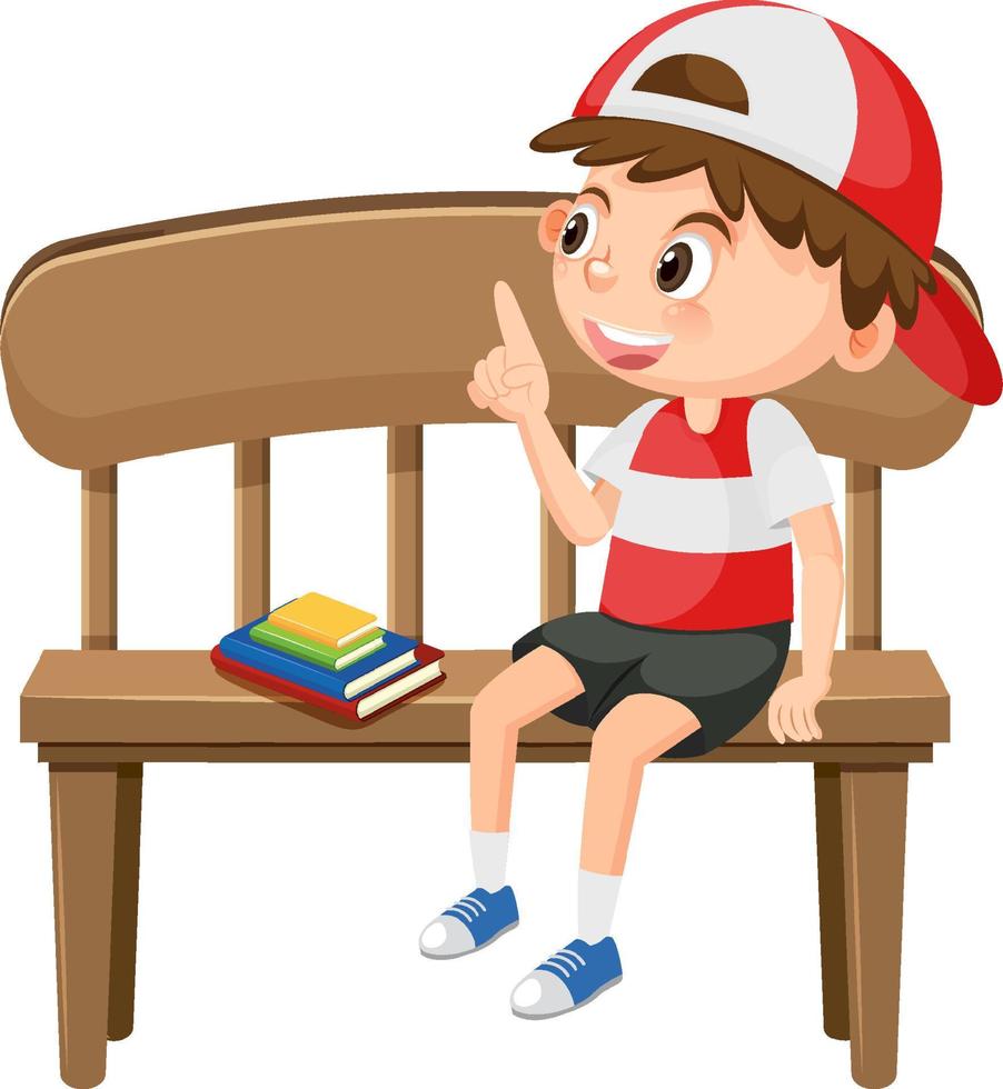 Boy sitting on the wooden bench vector