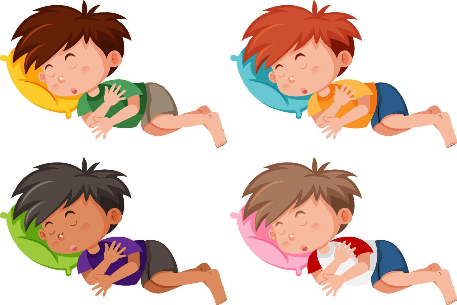 conjunto de niños pequeños durmiendo en almohadas vector