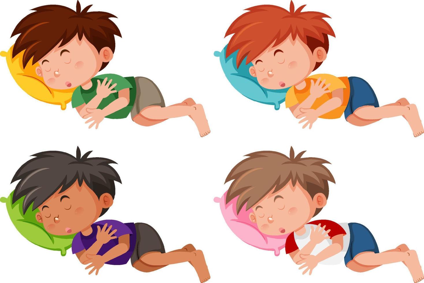 Set of little boys sleeping on pillows vector