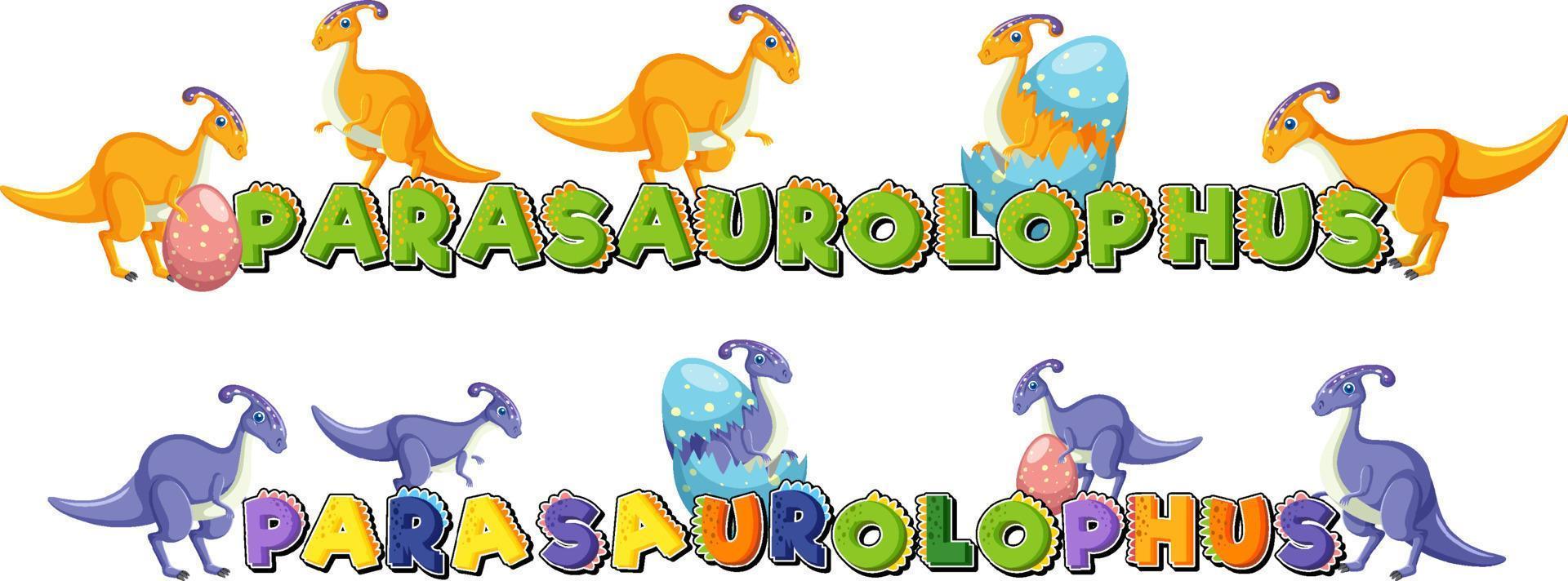 Parasaurolophus word logo with dinosaur cartoon character vector