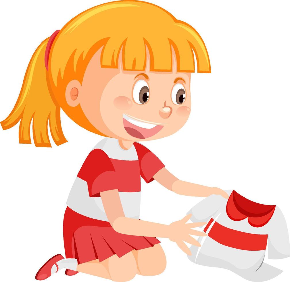 A girl folding cloth on white background vector