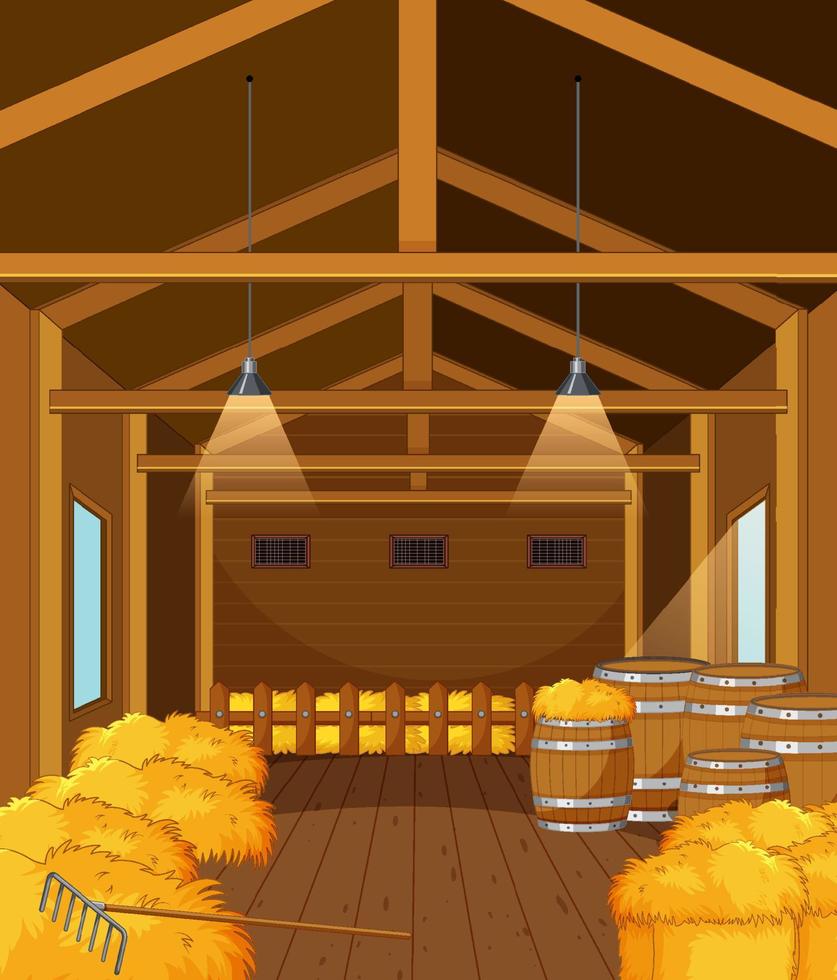 Barn indoor scene with farm animals vector