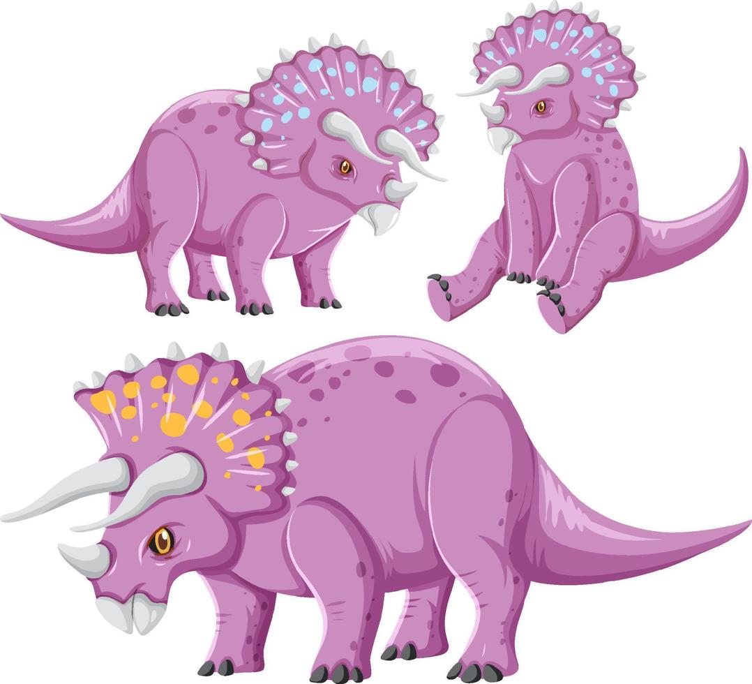 Different purple triceratops dinosaur collection vector