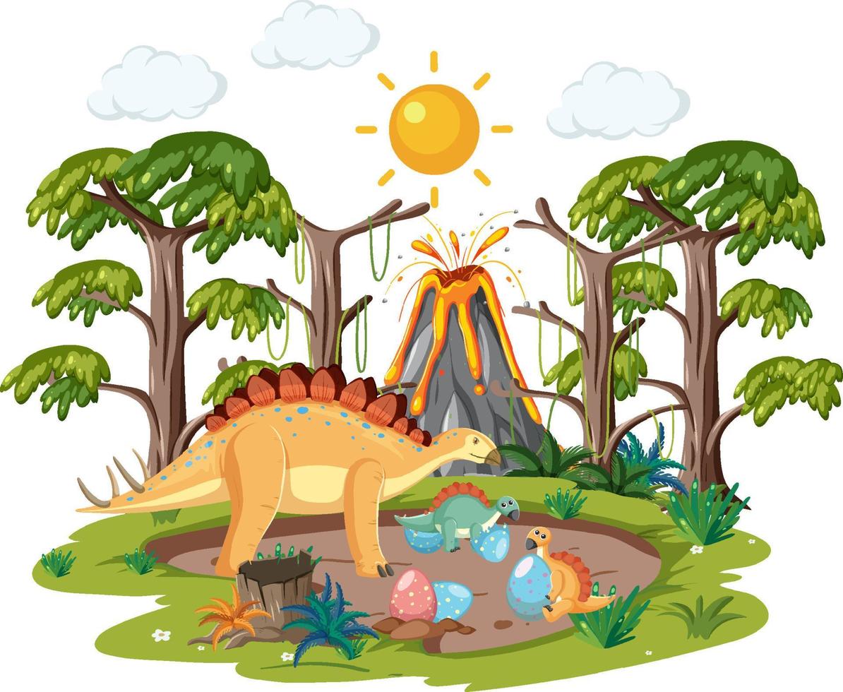 Isolated prehistoric forest with dinosaur vector