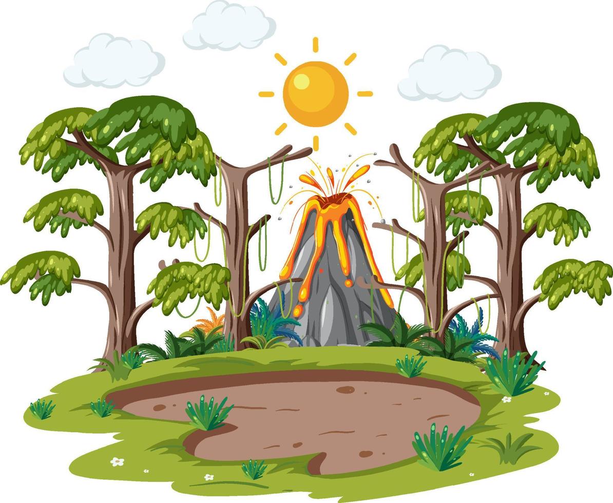Volcano forest lanscape isolated vector