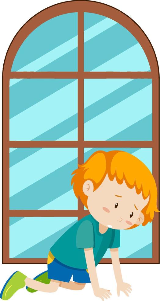 Sad boy simple cartoon character vector