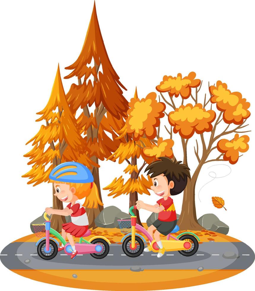 niños montando bicicleta en el parque vector