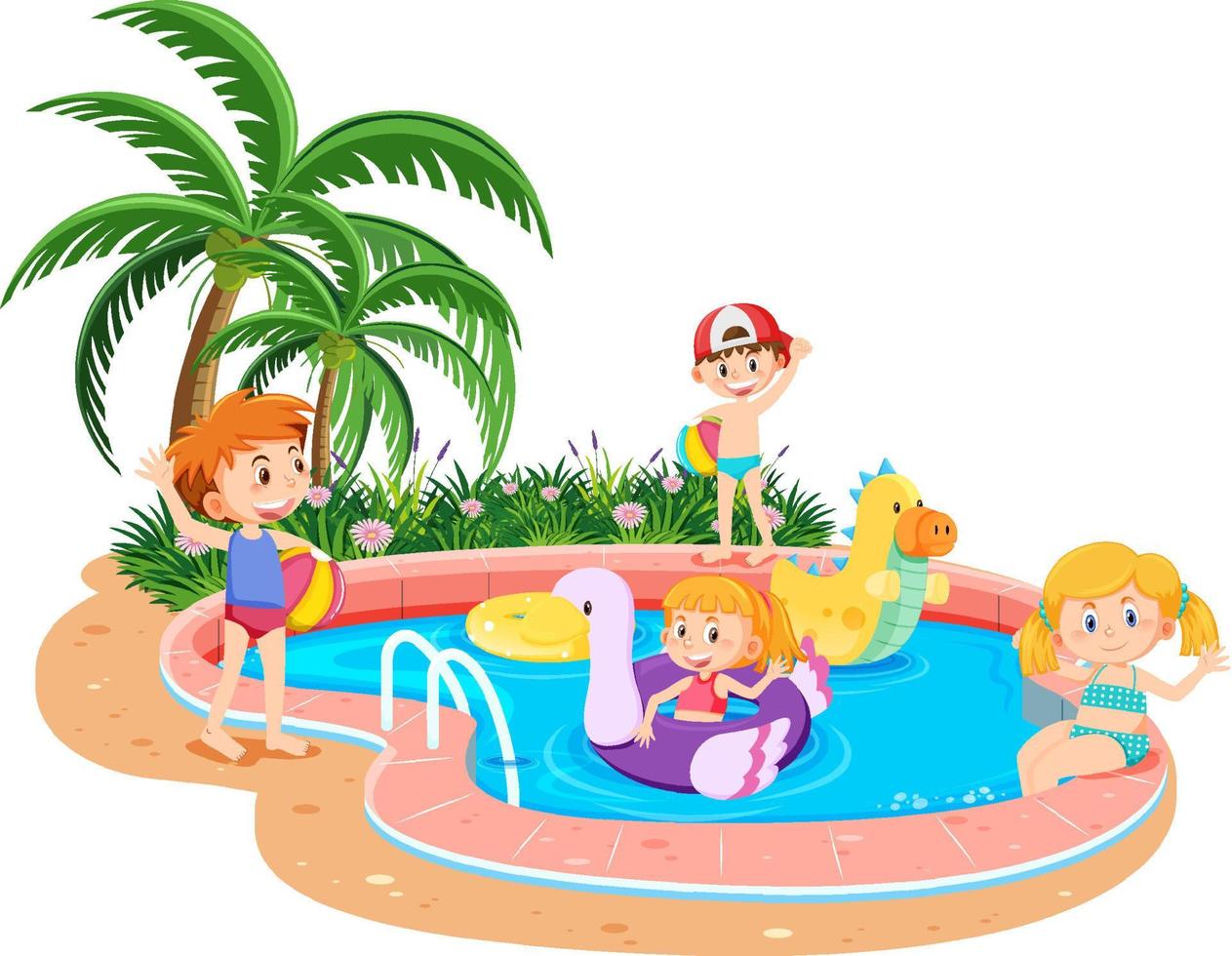 Children at swimming pool vector