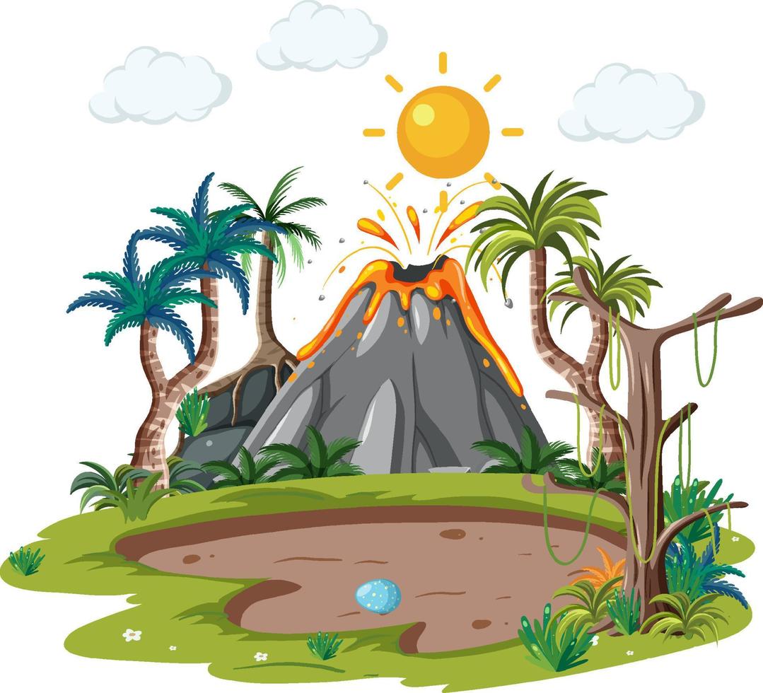 Volcano forest lanscape isolated vector