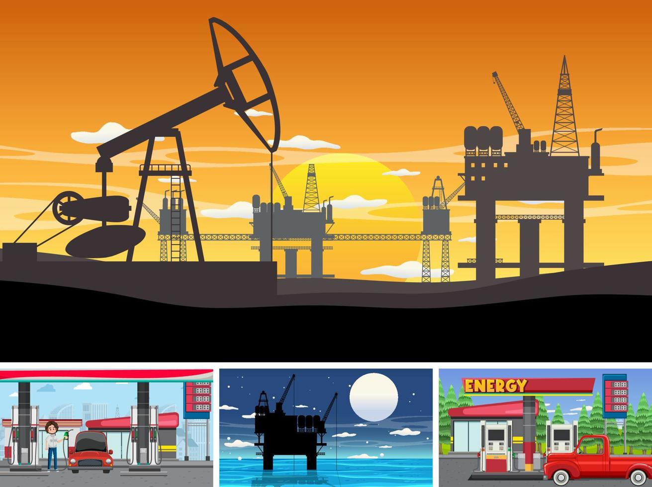 Four different petroleum industry scenes vector