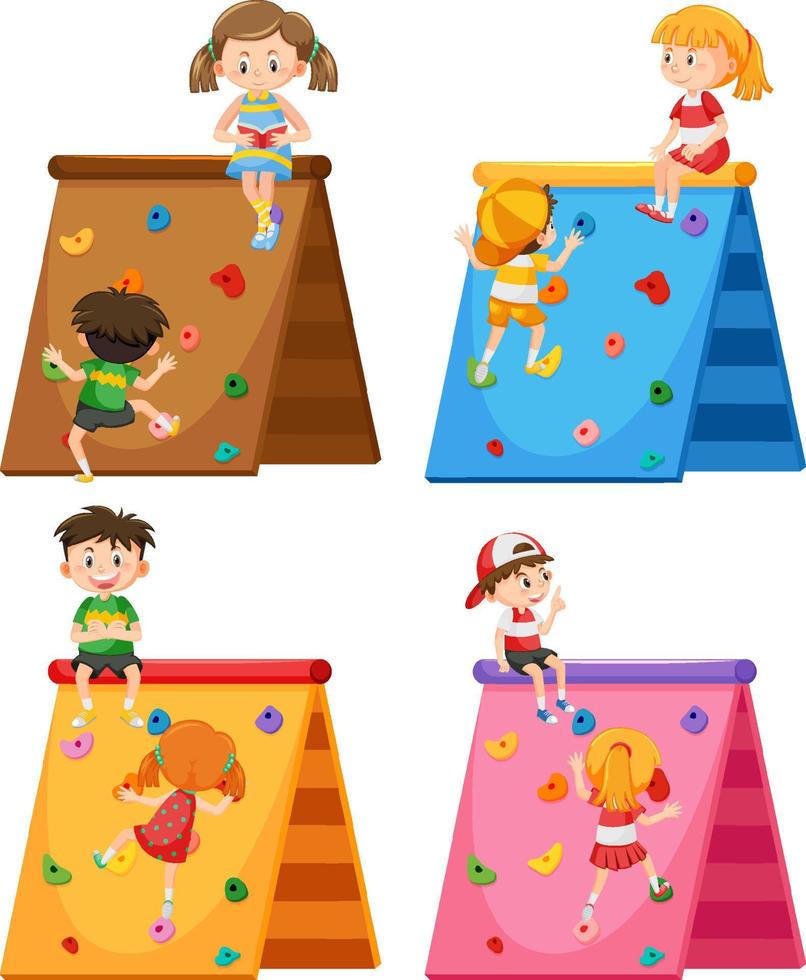 Children climbing wall on white background vector