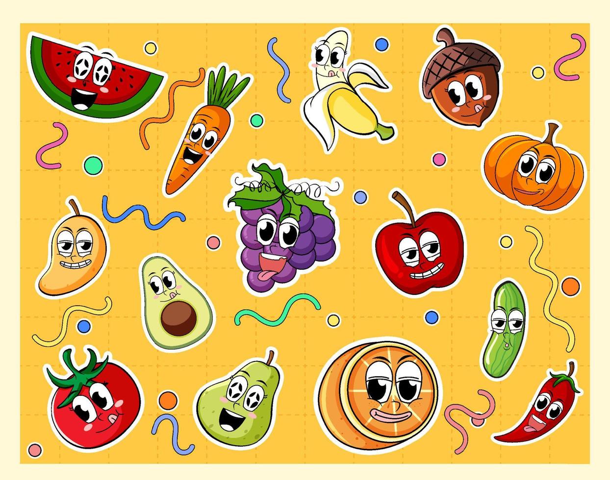 conjunto de divertidos personajes de dibujos animados de frutas vector