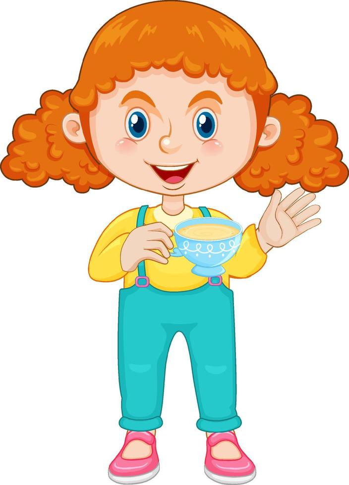 Set of girl holding a tea cup vector